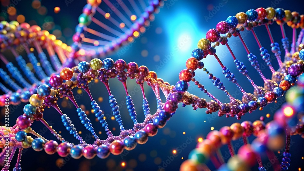 Dna helix enlarged model in bright colors and spots, Generative AI Dna helix enlarged model in bright colors and spots, Generative AI