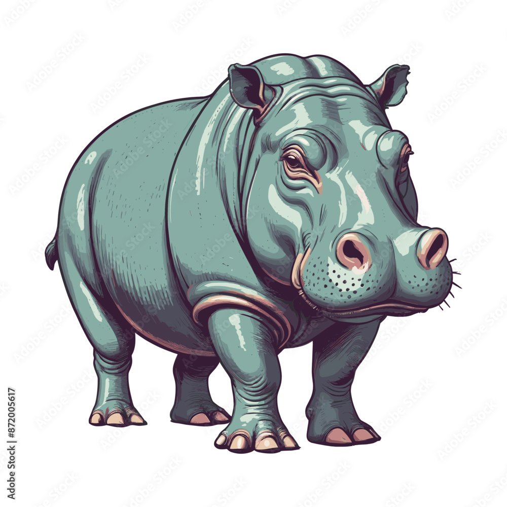 Hand Drawn Stylized Hippopotamus Illustration Hand Drawn Stylized Hippopotamus Illustration