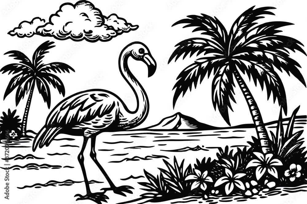 Naklejka premium Funny Flamingo Beach Summer Clipart Pack