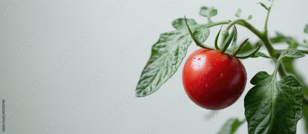 High-resolution macro image of a fresh tomato plant isolated on a white background, with a full depth of field side view and space for text or graphics. High-resolution macro image of a fresh tomato plant isolated on a white background, with a full depth of field side view and space for text or graphics.