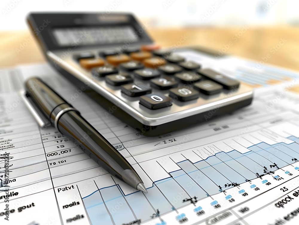 Calculator, Pen, and Financial Graph - Business Analysis Illustration Calculator, Pen, and Financial Graph - Business Analysis Illustration