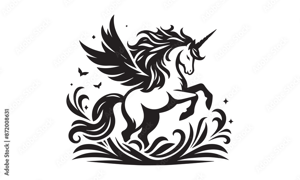 unicorn, Magic unicorn silhouette, Silhouette of a flying unicorn, Unicorn head circle tattoo illustration, horses tattoo. Black unicorn silhouette vector style and white background unicorn, Magic unicorn silhouette, Silhouette of a flying unicorn, Unicorn head circle tattoo illustration, horses tattoo. Black unicorn silhouette vector style and white background