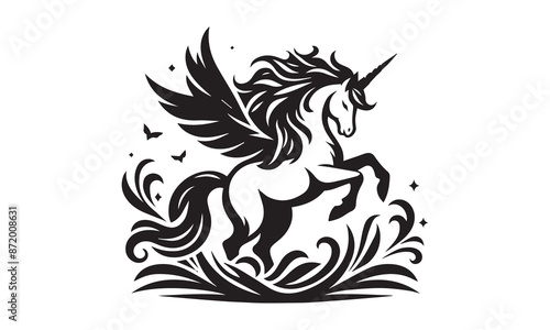 Wallpaper Mural unicorn, Magic unicorn silhouette, Silhouette of a flying unicorn, Unicorn head circle tattoo illustration, horses tattoo. Black unicorn silhouette vector style and white background Torontodigital.ca
