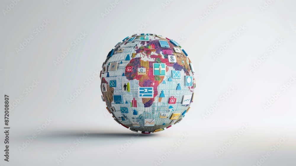 a globe covered with various business icons, symbolizing global business operations a globe covered with various business icons, symbolizing global business operations