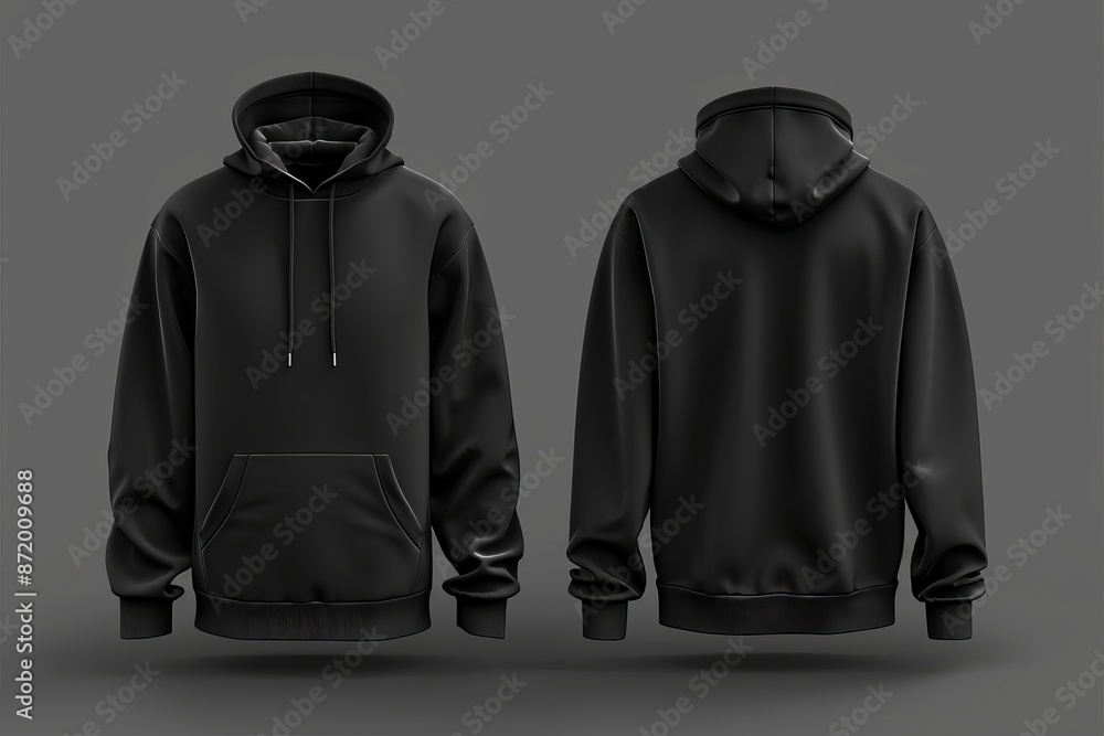 A black hoodie on a grey background, perfect for showcasing your designs
