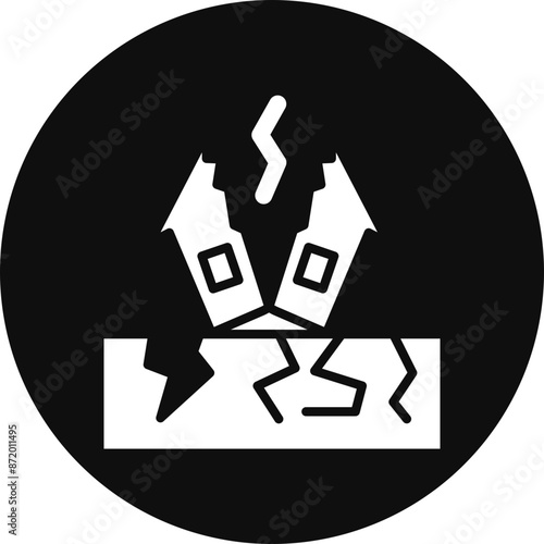 Earthquake Glyph Black Circle Icon