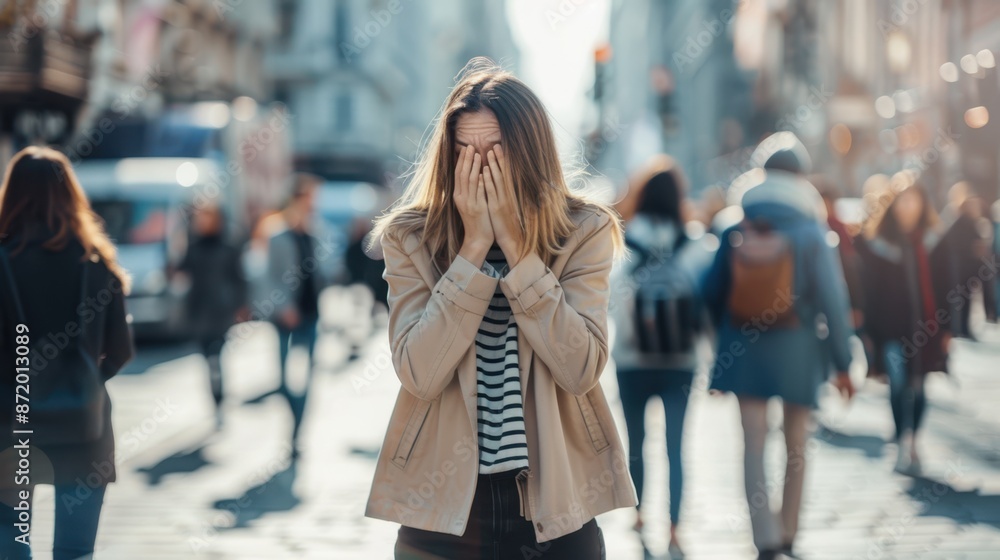Fototapeta premium The upset woman on street