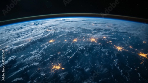 Earth from Space, abstract representation of Earth from space, isolated dark canvas © Monto