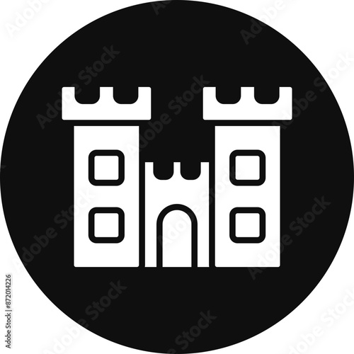 Castle Glyph Black Circle Icon