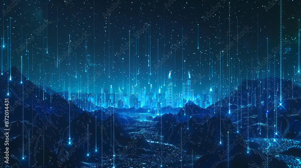 Fototapeta premium Blue digital cityscape