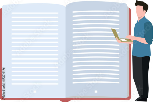 Boy reading book on laptop.