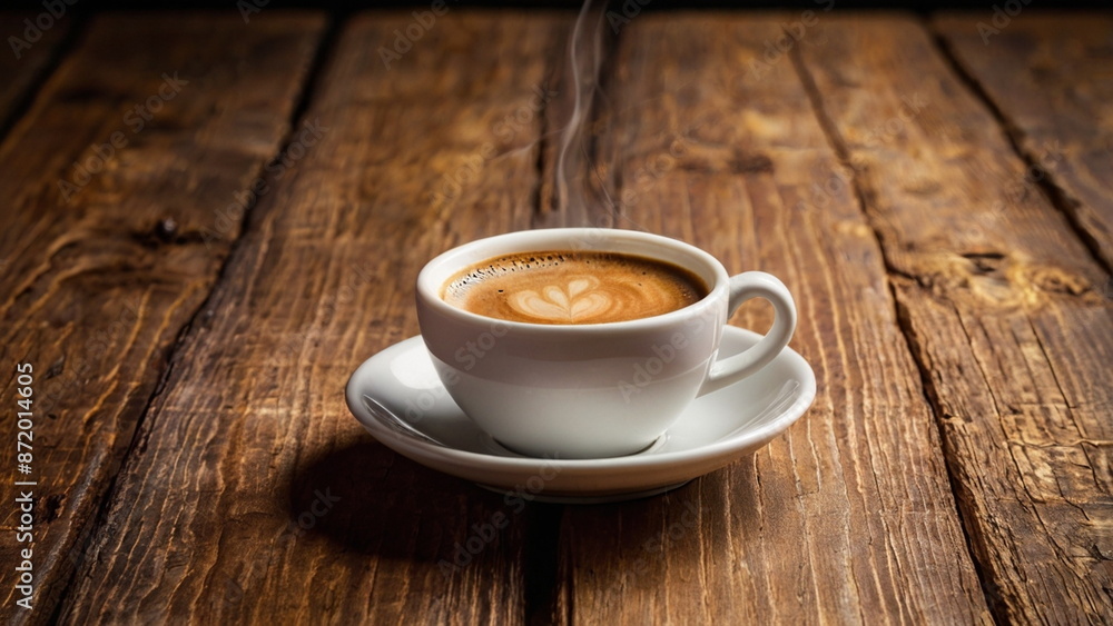 photo of coffee in the morning on an old wooden table photo of coffee in the morning on an old wooden table