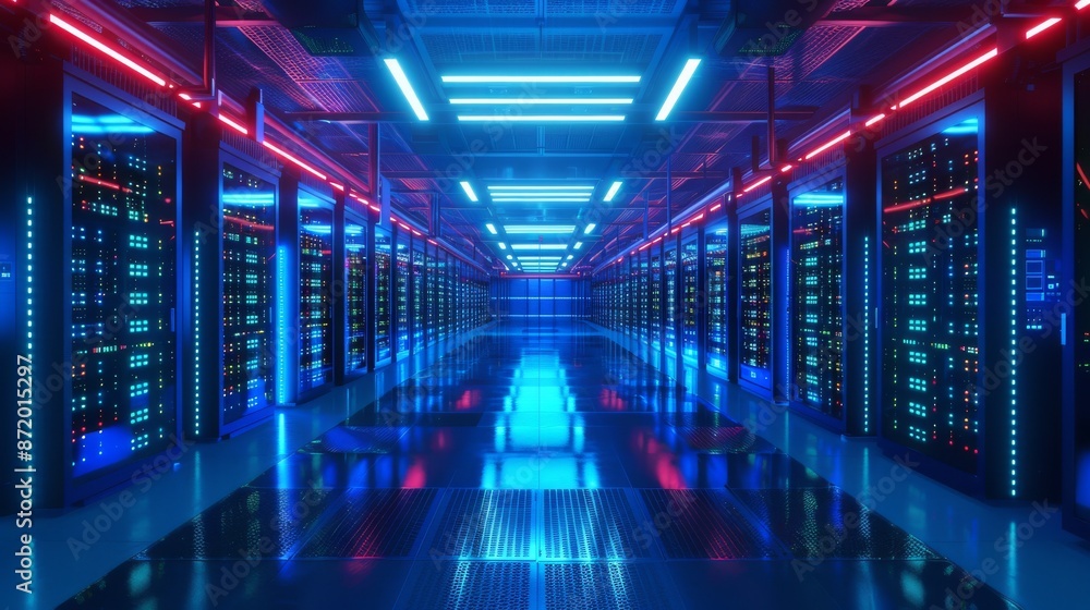 a modern data center, with rows of server racks a modern data center, with rows of server racks