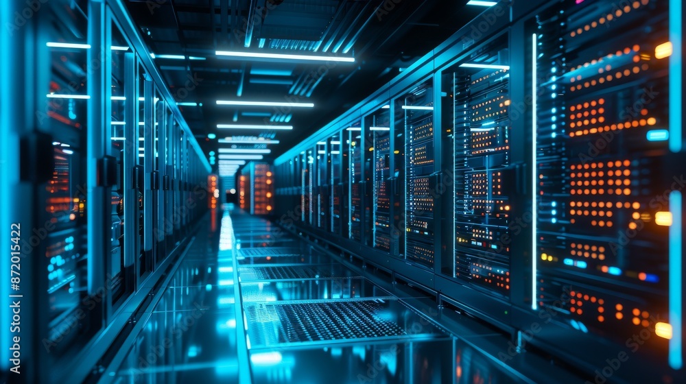 a modern data center, with rows of server racks a modern data center, with rows of server racks