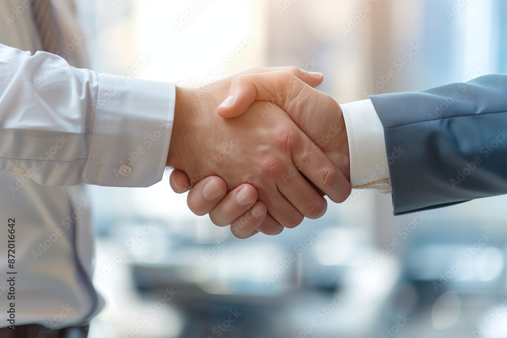 Businessmen handshake on blurred office background. Businessmen handshake on blurred office background.