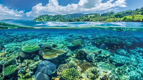 Underwater reef nature fish swimming in tropical blue water 