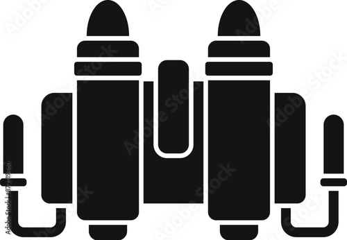 Black solid icon of a jetpack equipped with a double fire extinguisher system, ensuring safety during flight