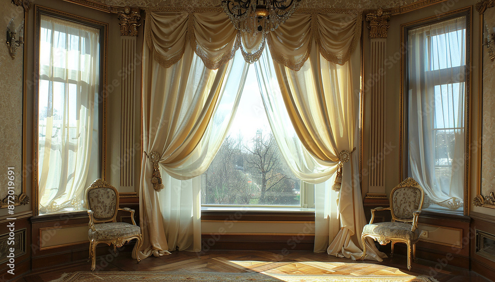 Fototapeta premium luxury apartment window beautiful curtains generated by AI 