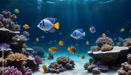 Amazing underwater scene with tropical fish