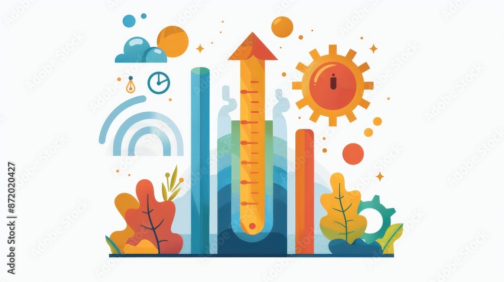 Colorful Weather and Climate Illustration with Thermometer and Sun. Colorful Weather and Climate Illustration with Thermometer and Sun.