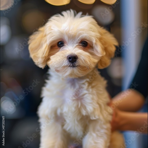 Cute Maltipoo posing for the camera. Pet friendly accommodation, luxury pet travel