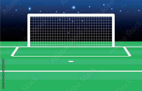 Empty football field with goal net. Soccer stadium with goalpost. Vector stock