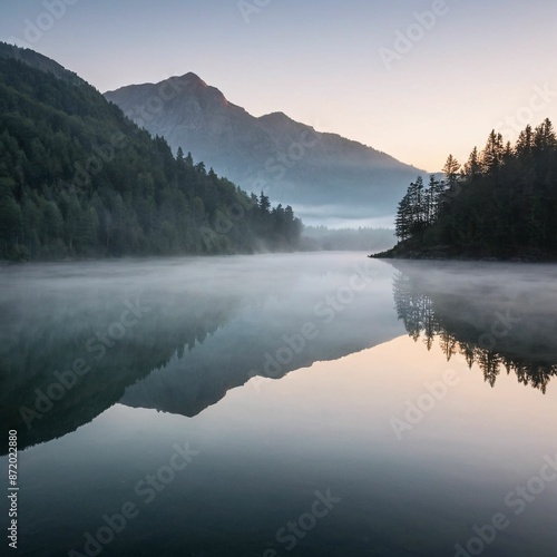 Mountain Lake Reflecting at Early Dawn