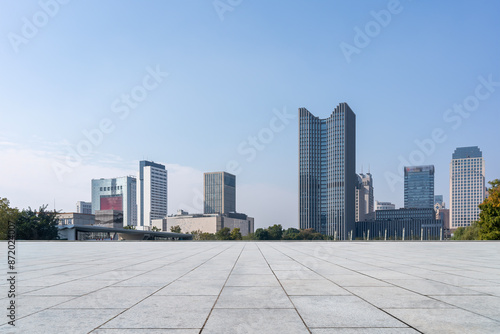 Modern City Skyline with Open Plaza