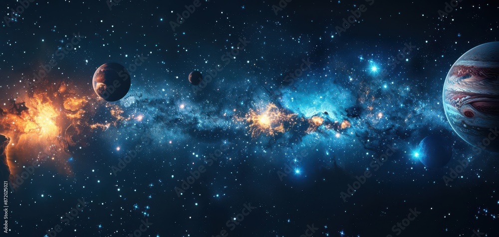 An expansive view of the solar system with planets in orbit Stock ...