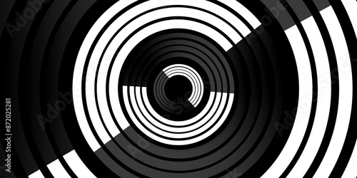 Black and white abstract background with circle lines spiral. Optical illusion tunnel with black and white pattern. Abstract Monochrome Spiral Tunnel. vector 