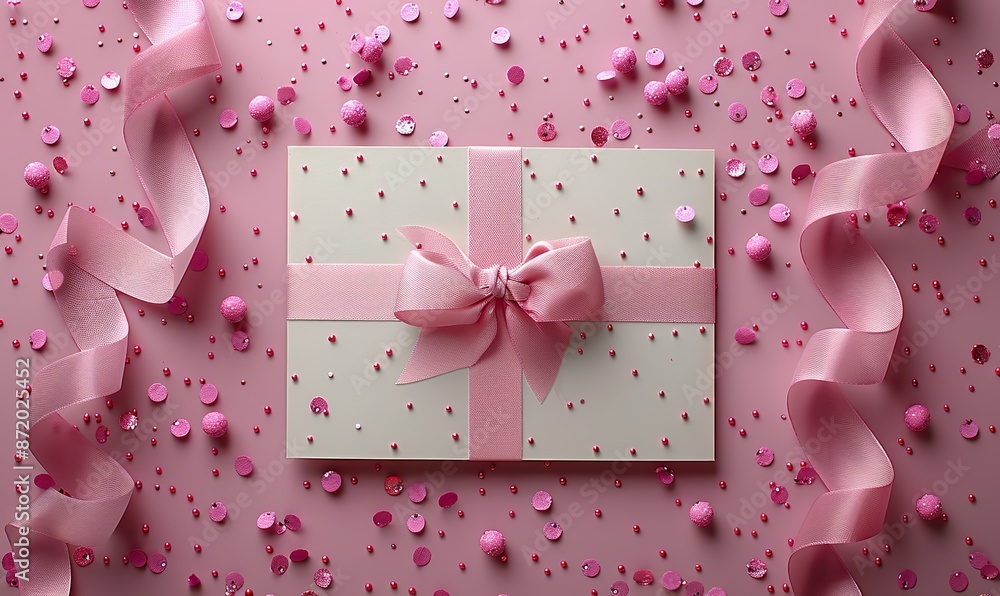 happy valentines day greeting card design top view blank paper card gifts ribbon confetti on pink background love romance concept.image happy valentines day greeting card design top view blank paper card gifts ribbon confetti on pink background love romance concept.image