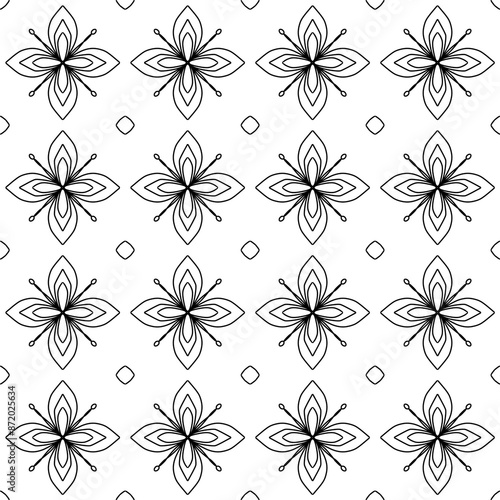 seamless floral pattern black line