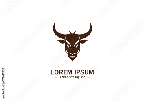 Bull logo, bison icon, buffalo vector bull fight concept long horned