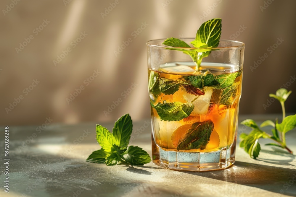 Herbal Infusion drink in glass ,isolate ,minimal, simple background Herbal Infusion drink in glass ,isolate ,minimal, simple background