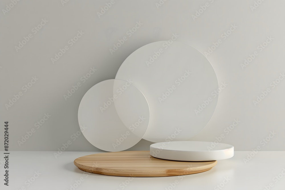 3D render of podium display mockup with wood and grey background, an empty product stage showcase 3D render of podium display mockup with wood and grey background, an empty product stage showcase