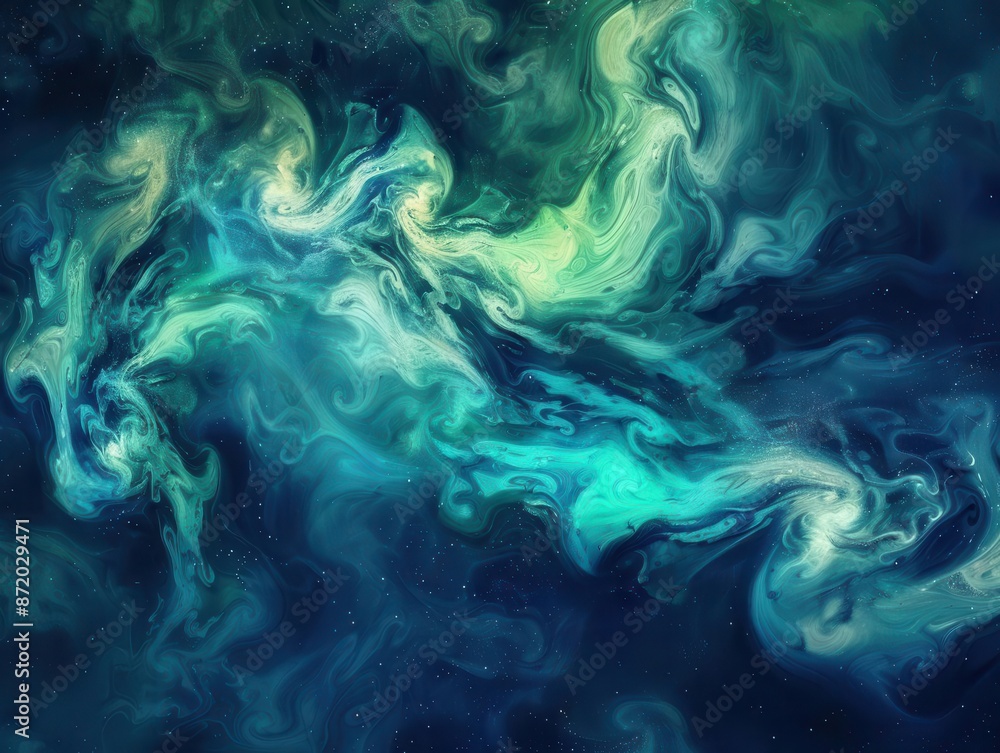 abstract swirling patterns resembling polar lights ethereal blues and greens blend into dark background fluid dreamlike quality subtle starry effect in darker areas abstract swirling patterns resembling polar lights ethereal blues and greens blend into dark background fluid dreamlike quality subtle starry effect in darker areas