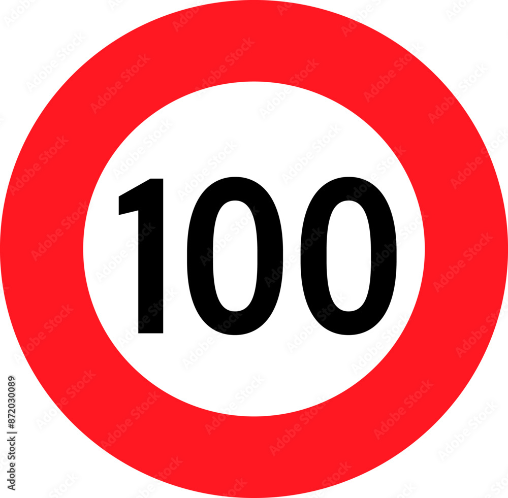Round red, white and black colored speed limit sign 100 kilometers per hour of Switzerland. Illustration made July 3rd, 2024, Zurich, Switzerland. Round red, white and black colored speed limit sign 100 kilometers per hour of Switzerland. Illustration made July 3rd, 2024, Zurich, Switzerland.