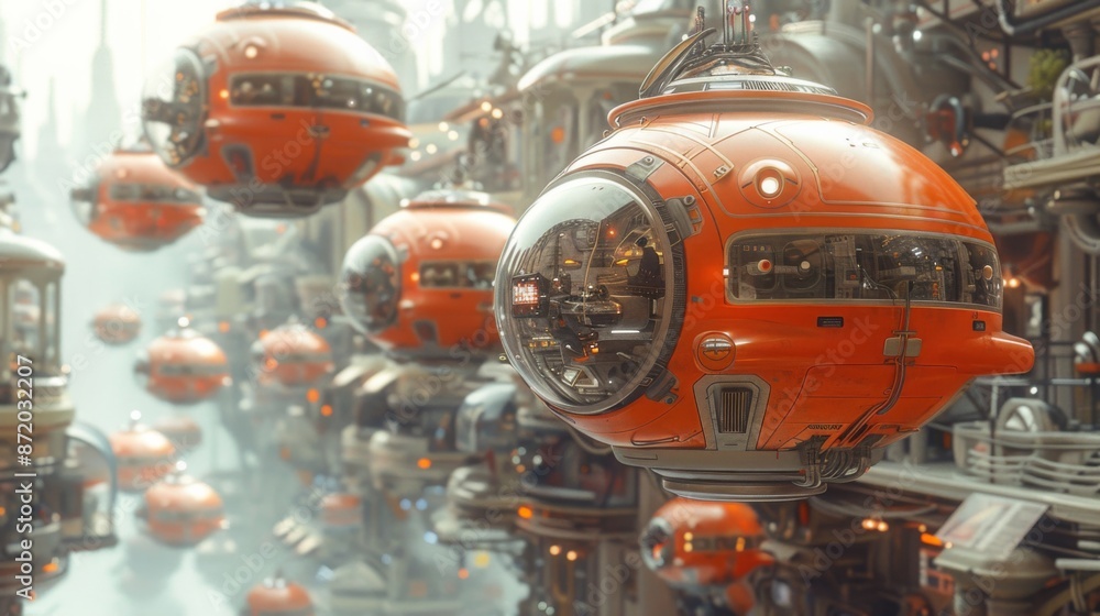 Depict a scene of a flying taxi fleet operating as part of a sustainable urban transportation network, reducing emissions and Depict a scene of a flying taxi fleet operating as part of a sustainable urban transportation network, reducing emissions and