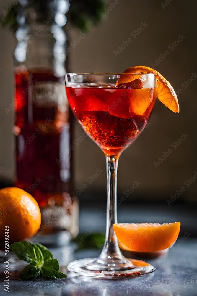 Vivid Close-Up Shot of Refreshing Negroni Cocktail Vivid Close-Up Shot of Refreshing Negroni Cocktail