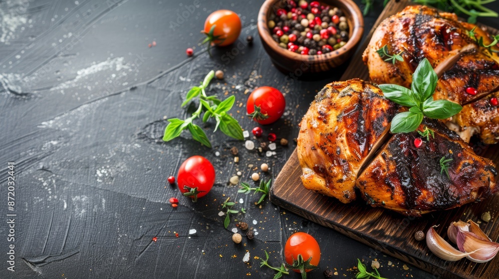 Grilled chicken breasts with fresh tomatoes and herbs Grilled chicken breasts with fresh tomatoes and herbs