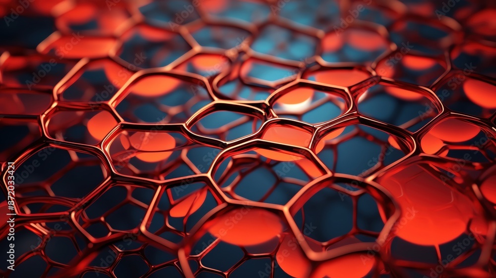 Obraz premium Microscopic cellular view, detailed structures, vibrant red hues, 3D rendering, scientific