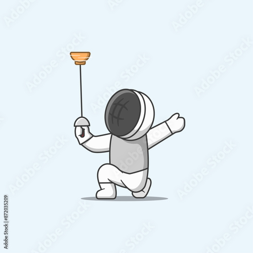 Cute Fencing Character Do The Bowl Attraction. Vector Cartoon Illustration.