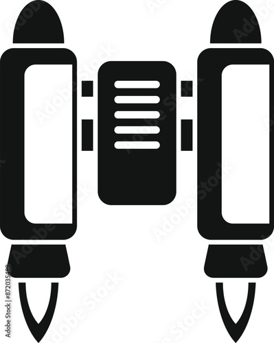 Black and white icon of a double jetpack generating thrust for future space exploration