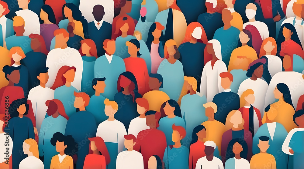 © Wojciech - Large crowd of diverse people, inclusive group of people. Many silhouettes of different figures, diversity of people.