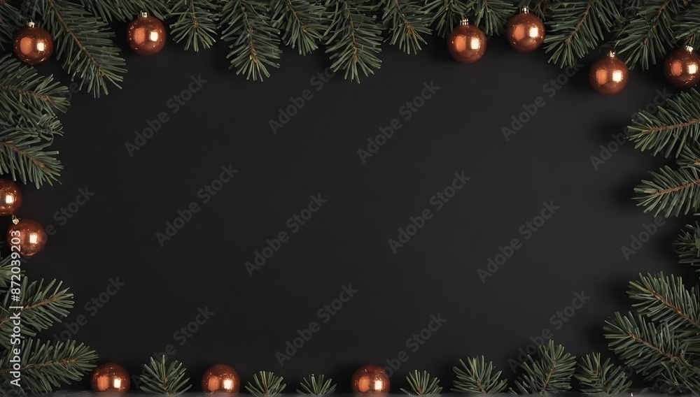 christmas wall decoration with copy space on black background christmas wall decoration with copy space on black background