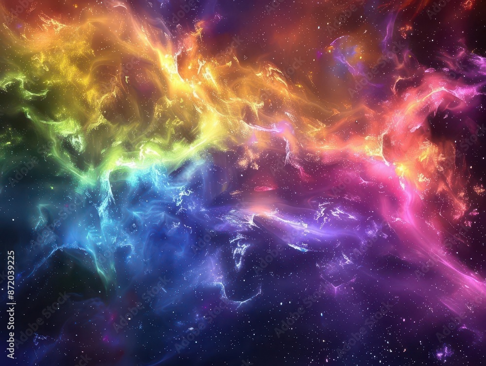 Obraz premium fractal rainbow nebula in deep space swirling cosmic dust vibrant colors hyperdetailed astrophotography style