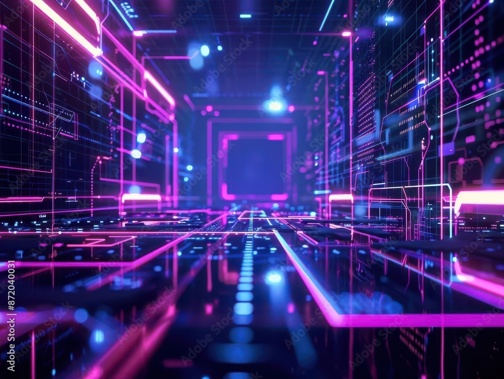 futuristic holographic interface design neon blue and purple wireframes floating in dark space geometric shapes glowing circuit patterns sleek minimalist aesthetic futuristic holographic interface design neon blue and purple wireframes floating in dark space geometric shapes glowing circuit patterns sleek minimalist aesthetic