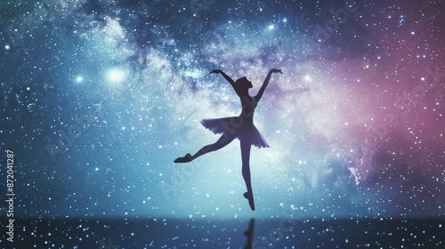 Wallpaper Mural ballerina ballet dancer silhouette full body portrait, dreamy banner copy space, beauty fashion style, double exposure with starry galaxy with Milky Way view Torontodigital.ca