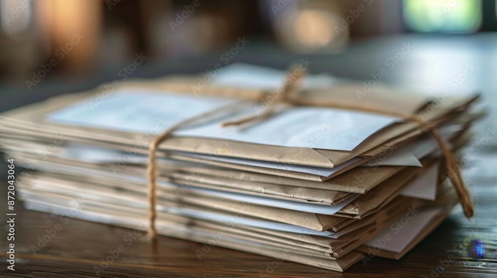 Stack of Brown Envelopes Tied with String. Stack of Brown Envelopes Tied with String.