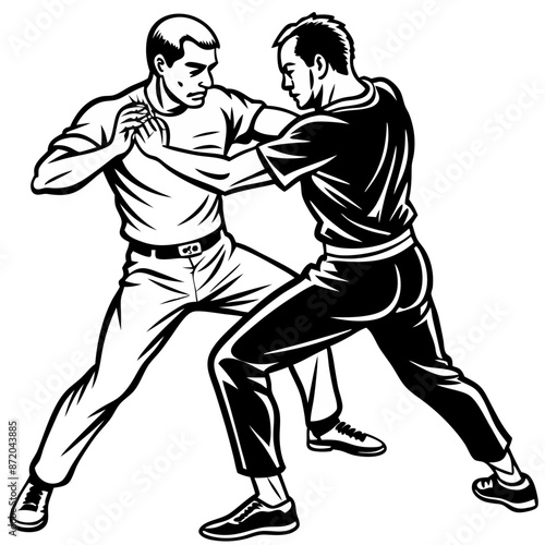 Black vector illustration of a fighter in a dynamic running pose